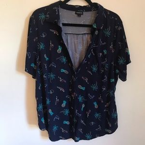 Torrid Navy tropical Challis button down